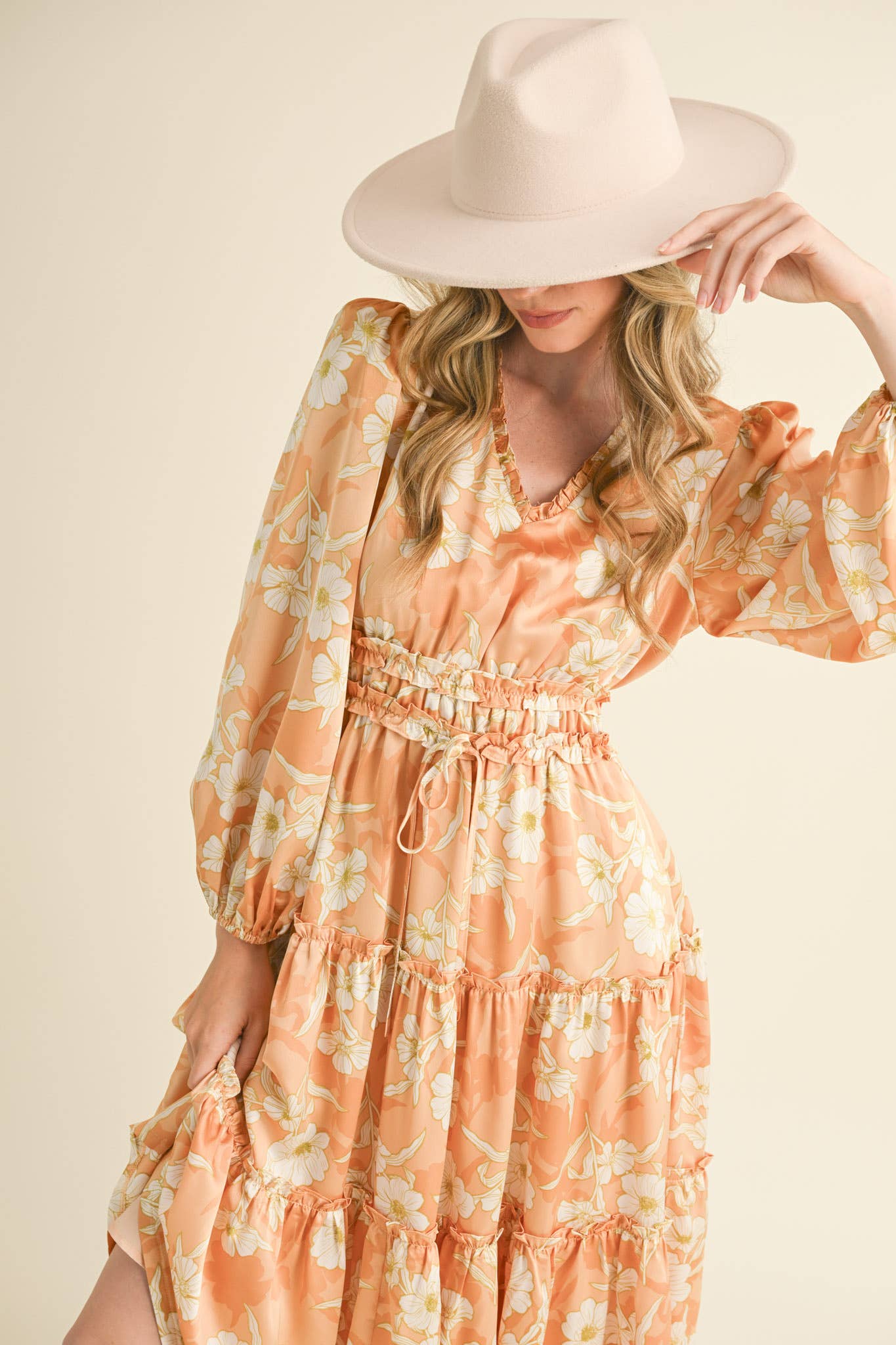 Peach Blossom Midi Dress