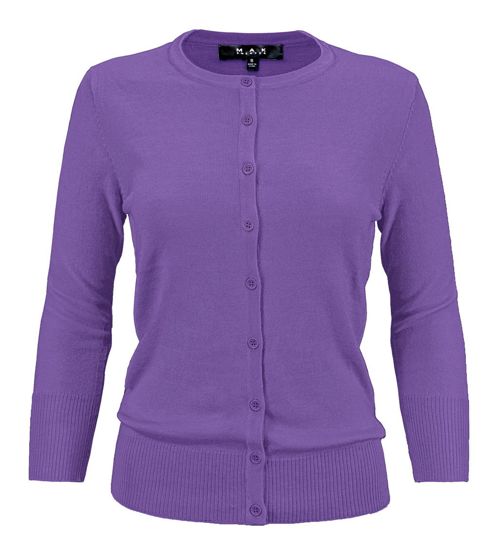 Women's 3/4 Sleeve Crewneck Knit Cardigan Sweater CO079M