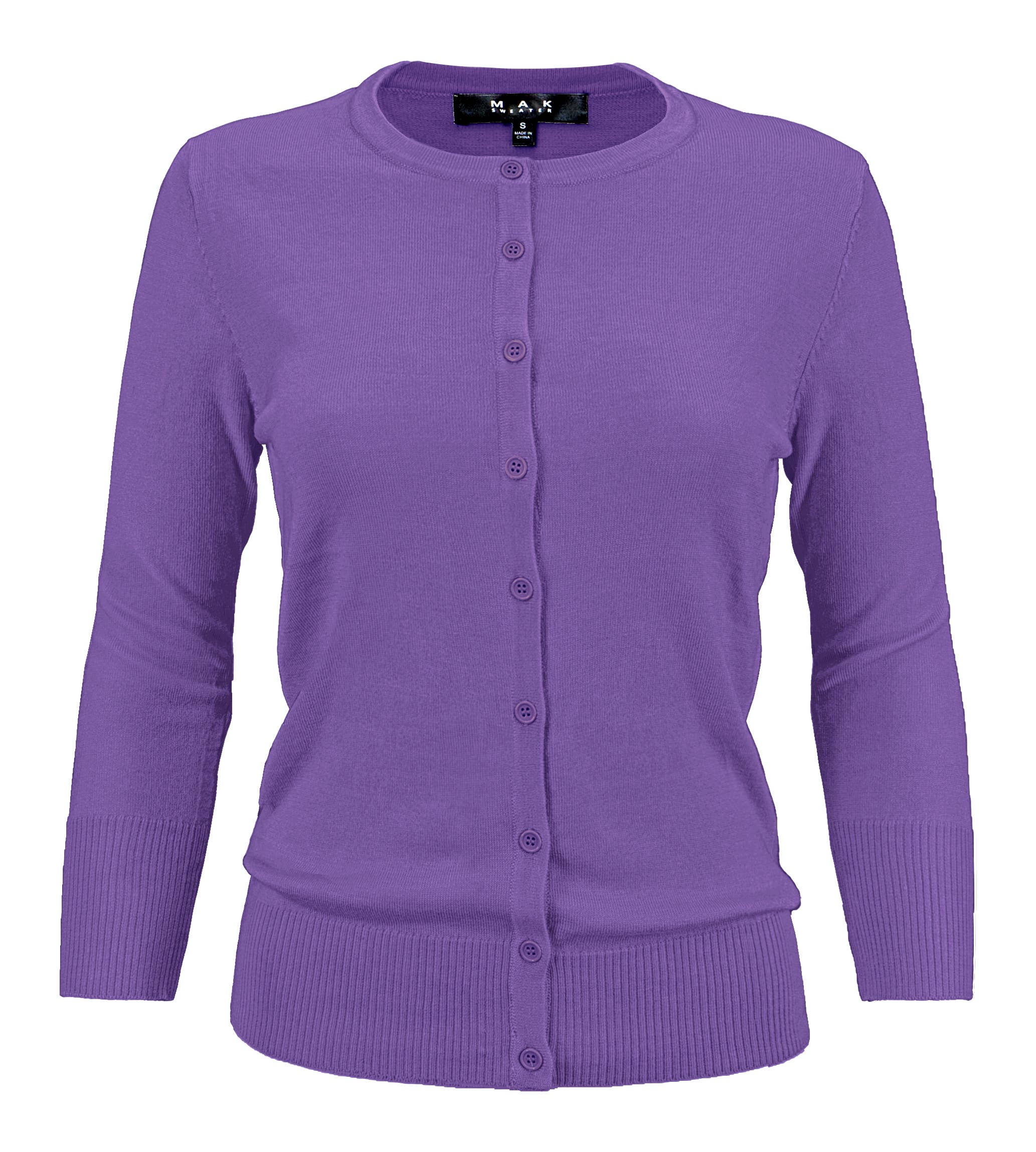 Women's 3/4 Sleeve Crewneck Knit Cardigan Sweater CO079M
