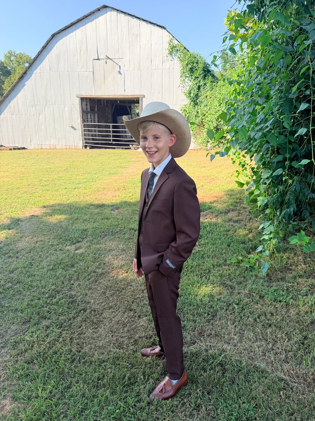 Boys 5-Piece Brown Formal Suit Set