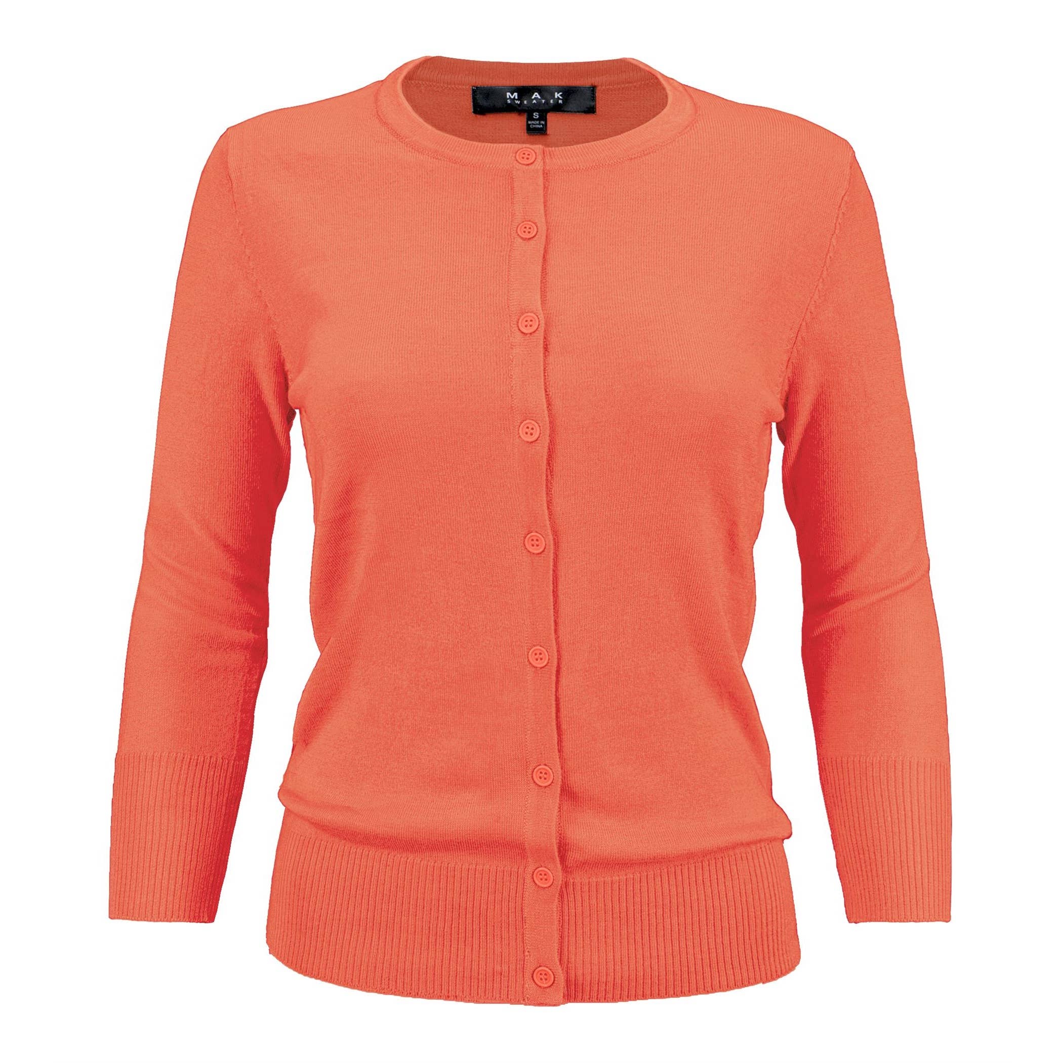 Women's 3/4 Sleeve Crewneck Knit Cardigan Sweater CO079M
