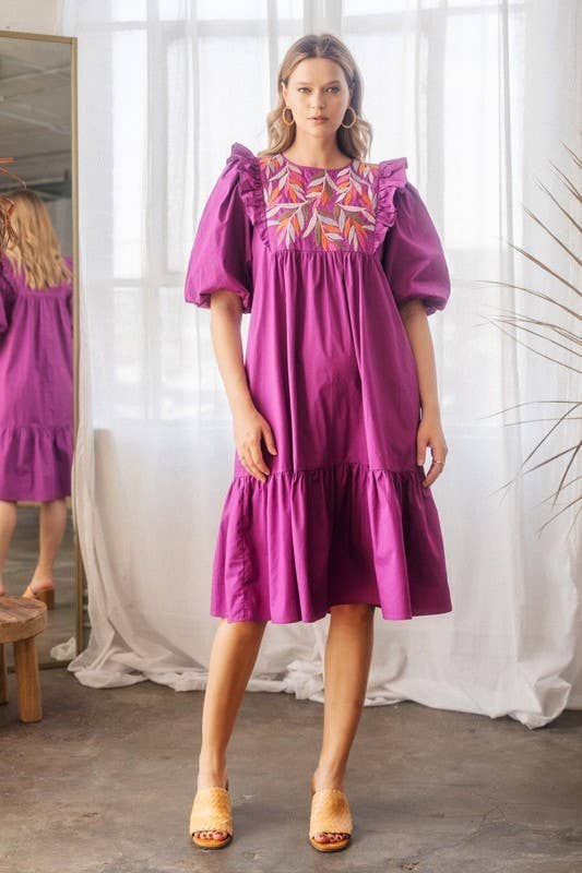 Solid Poplin Ruffled Midi Dress