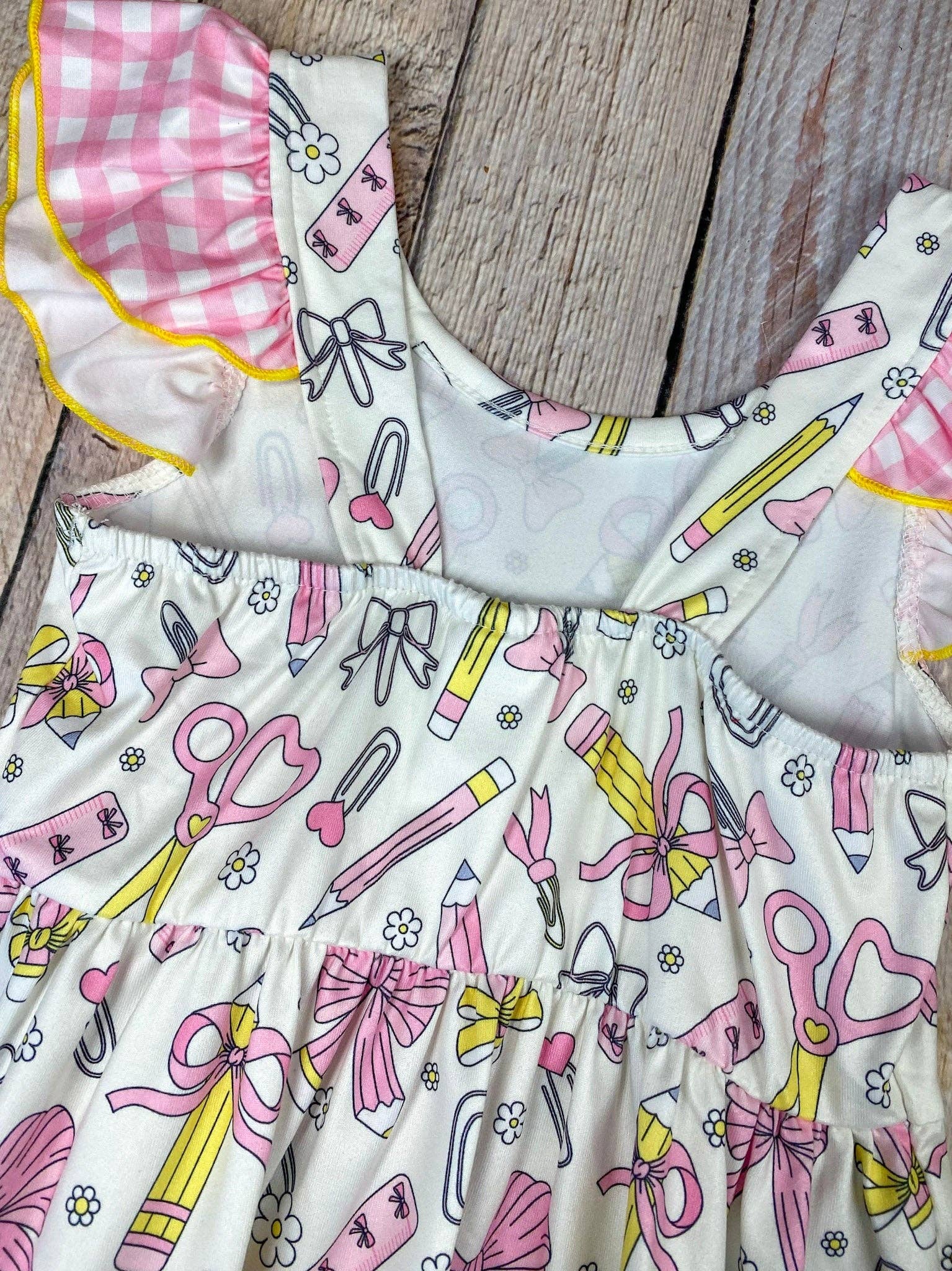 School Supplies Bow Print Dress | Girls Back to School Dress