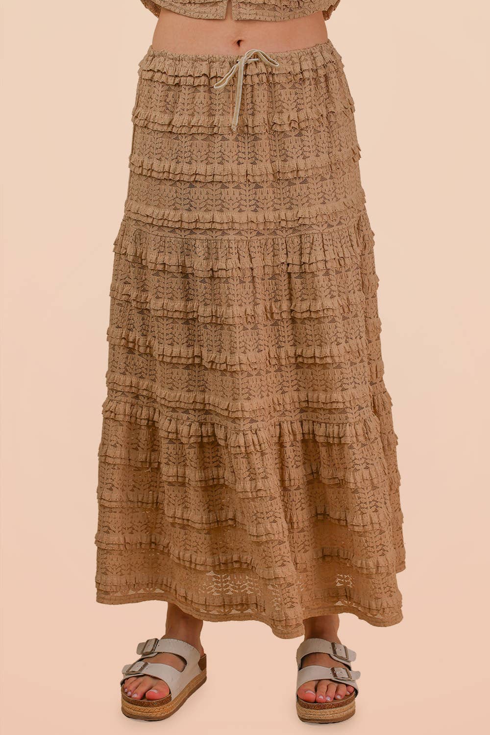 Lightweight Soft Tiered Layered Lace Midi Skirt