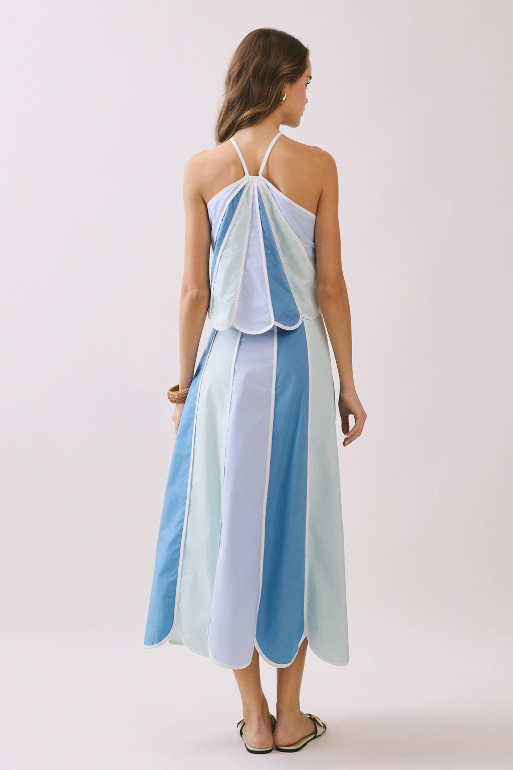 Scalloped Color Block Paneled Design A Line Midi Skirt