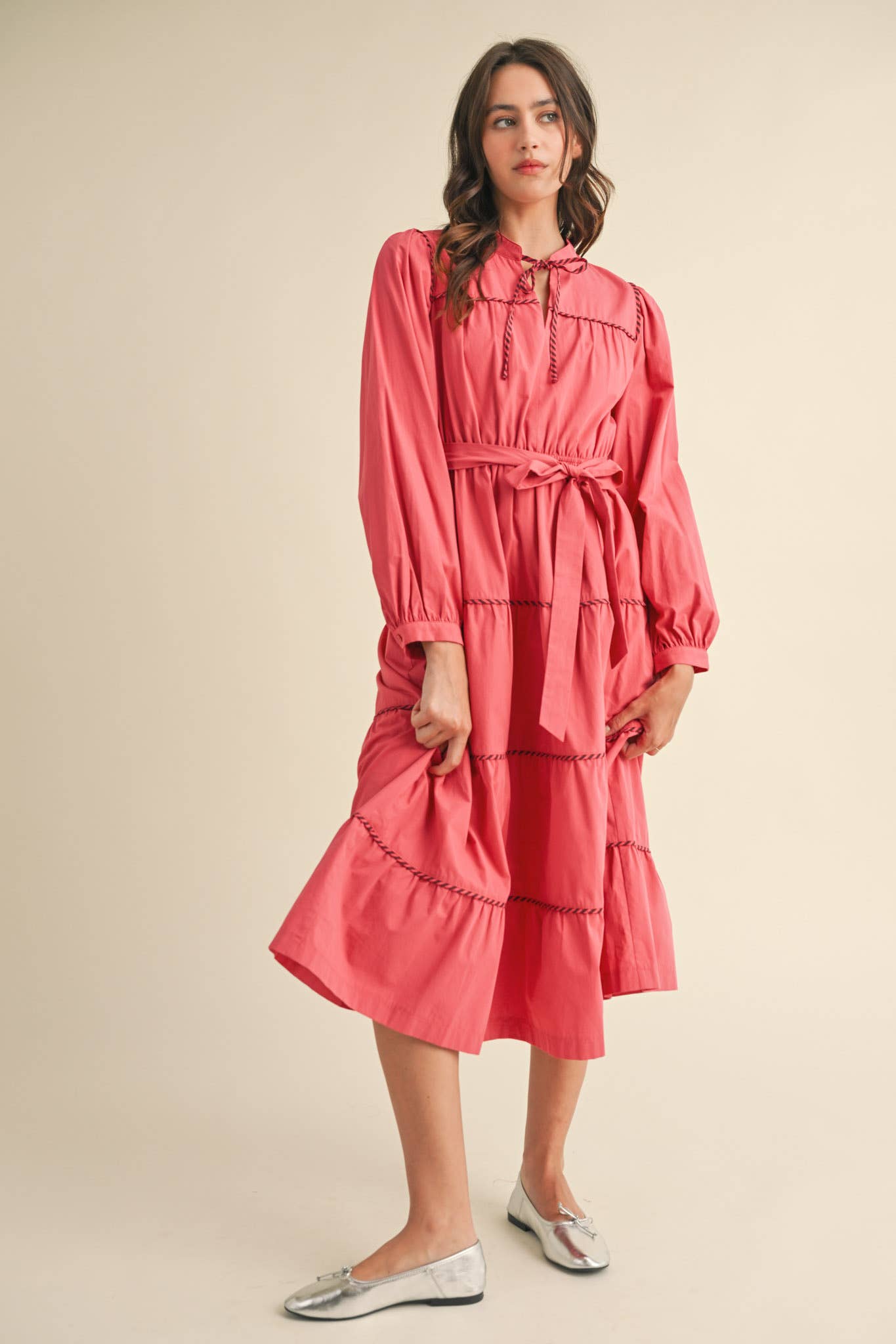 Piper Raspberry Striped Midi