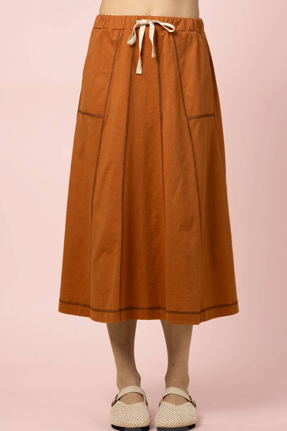 Haley’s stitch detail casual midi skirt