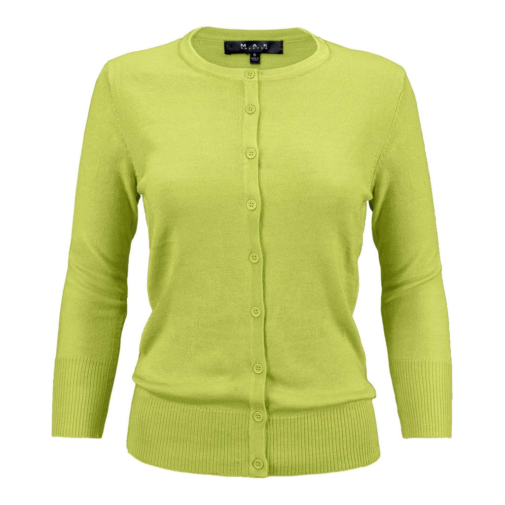 Women's 3/4 Sleeve Crewneck Knit Cardigan Sweater CO079M