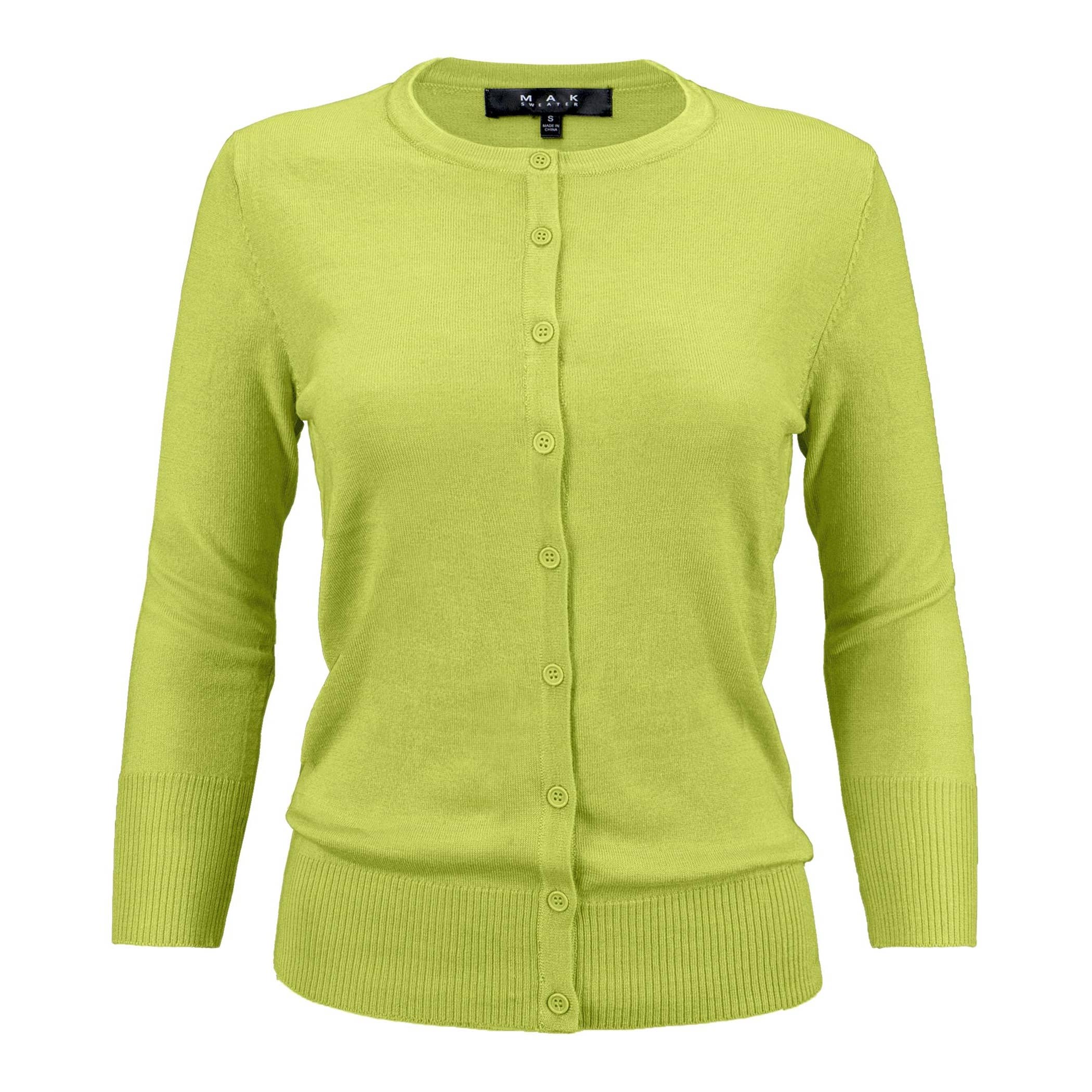 Women's 3/4 Sleeve Crewneck Knit Cardigan Sweater CO079M
