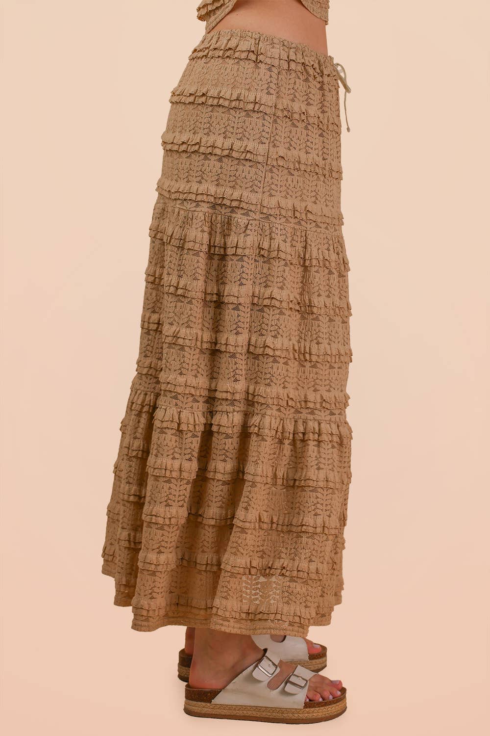 Lightweight Soft Tiered Layered Lace Midi Skirt