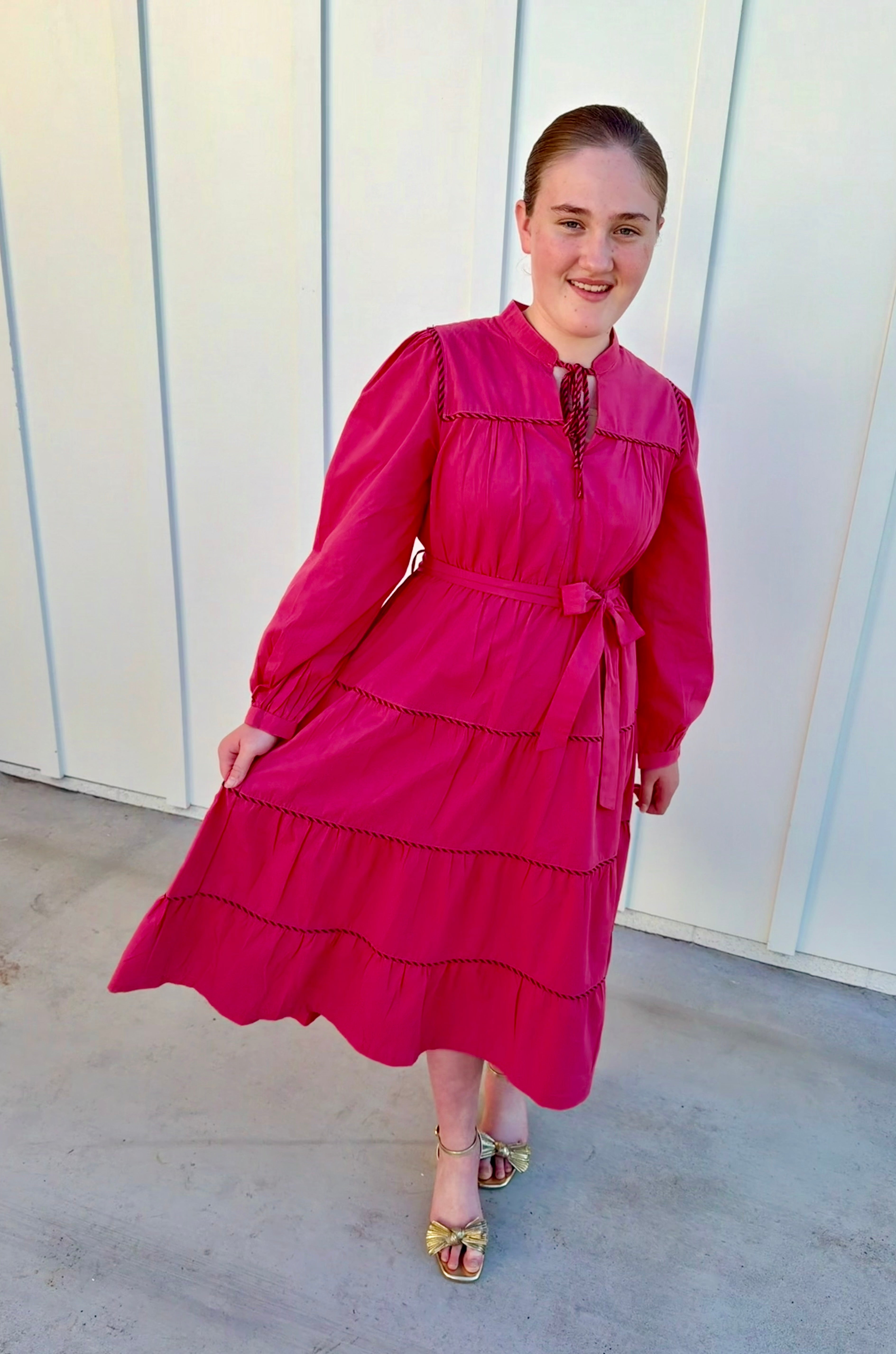 Piper Raspberry Striped Midi