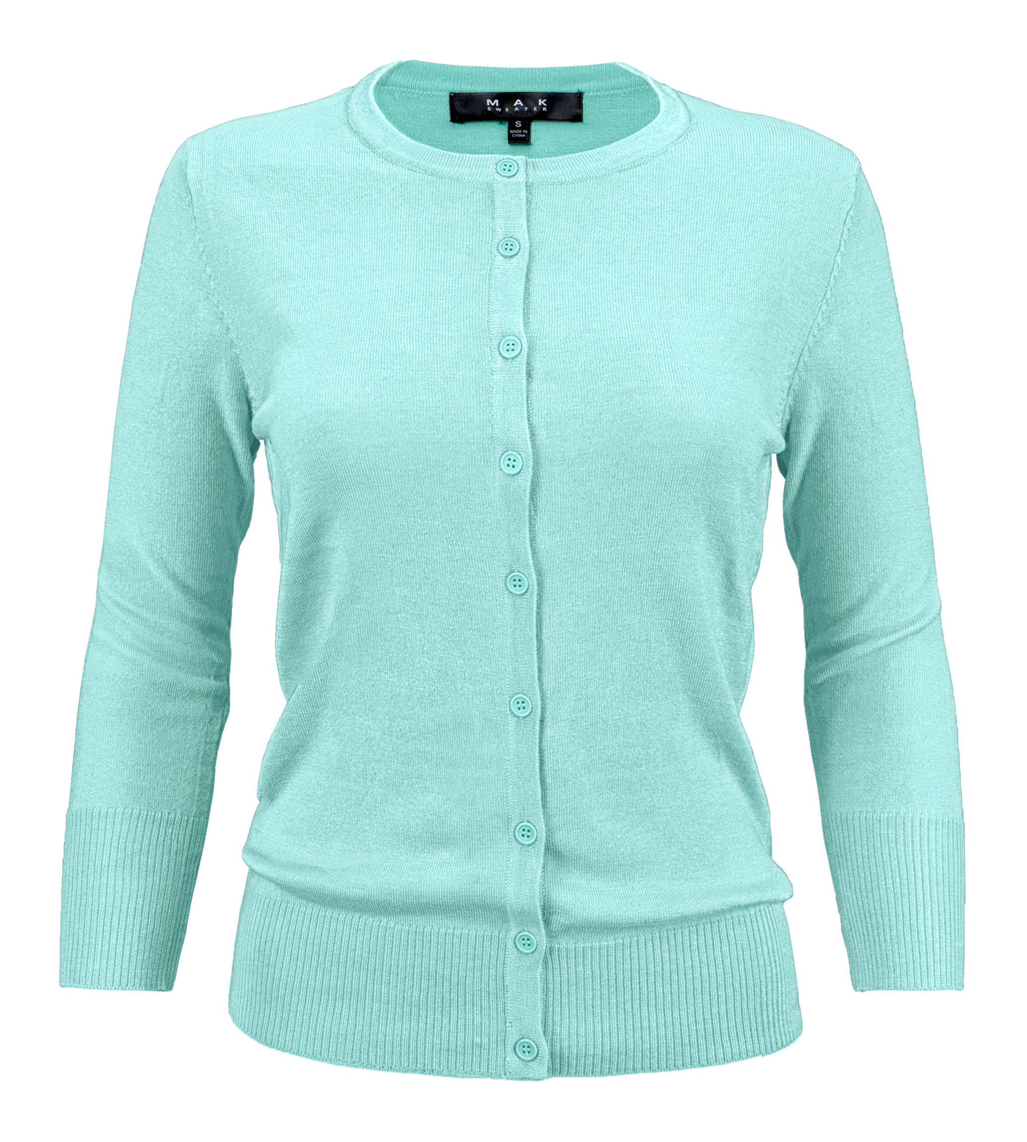 Women's 3/4 Sleeve Crewneck Knit Cardigan Sweater CO079M