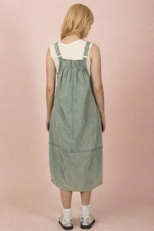 Acid washed Washed Denim Overall Casual Midi Dress