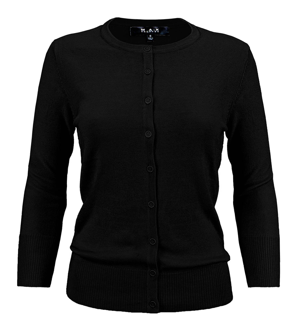 Women's 3/4 Sleeve Crewneck Knit Cardigan Sweater CO079M