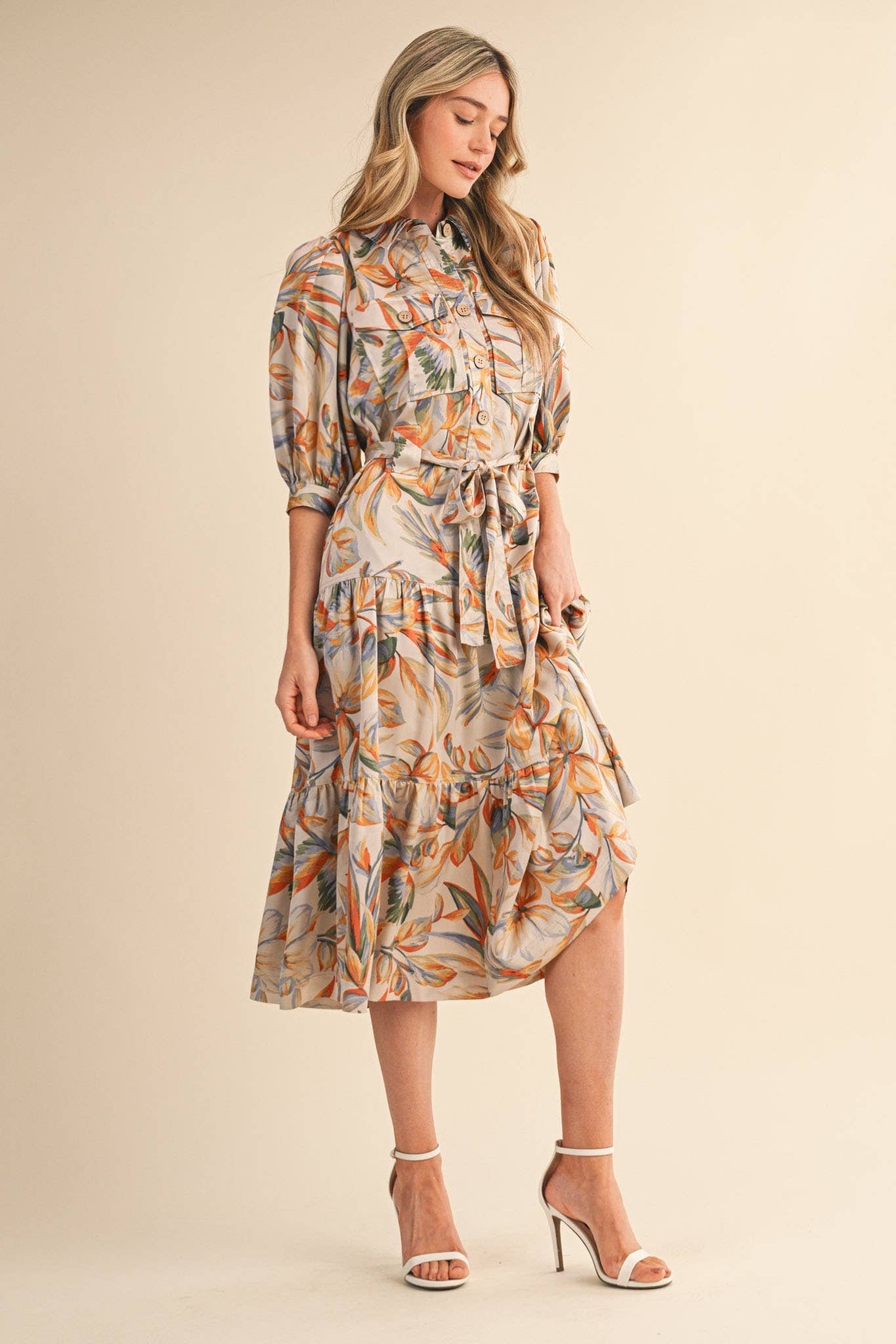 Golden Palm Shirtdress Midi