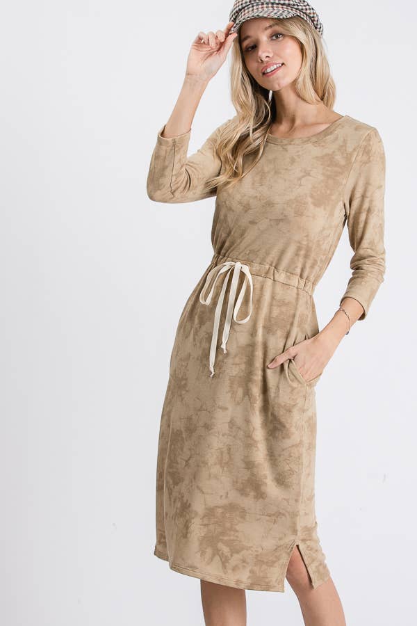 Tie-dye functional drawstring midi