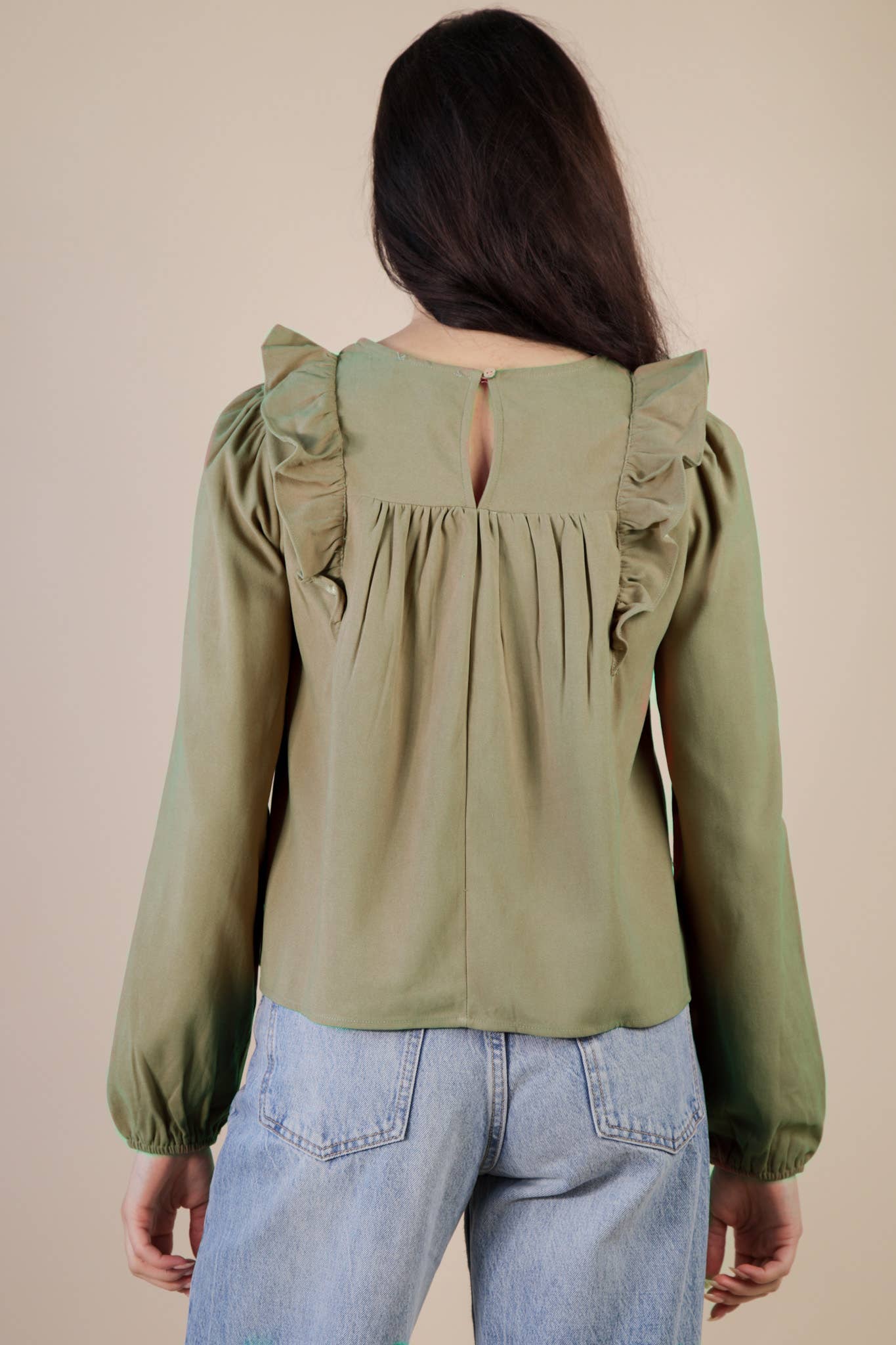 Casual Ruffle Shoulder Woven Blouse Top