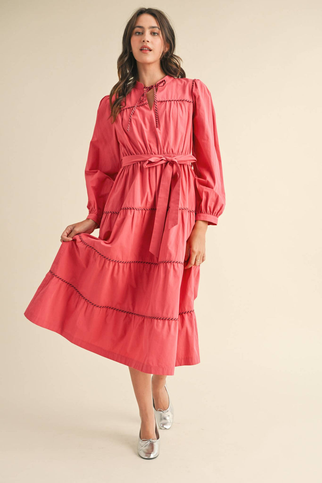 Piper Raspberry Striped Midi