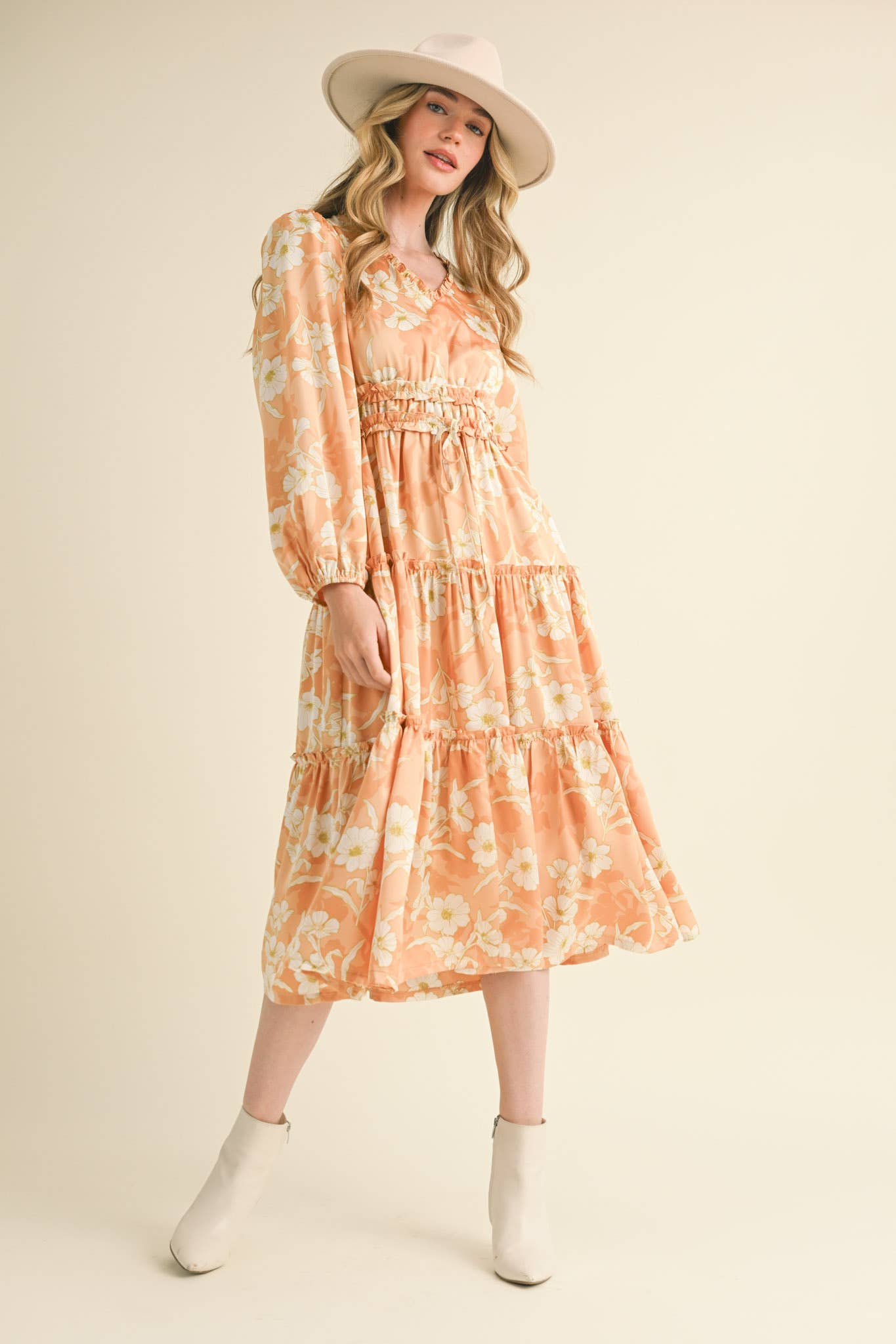 Peach Blossom Midi Dress