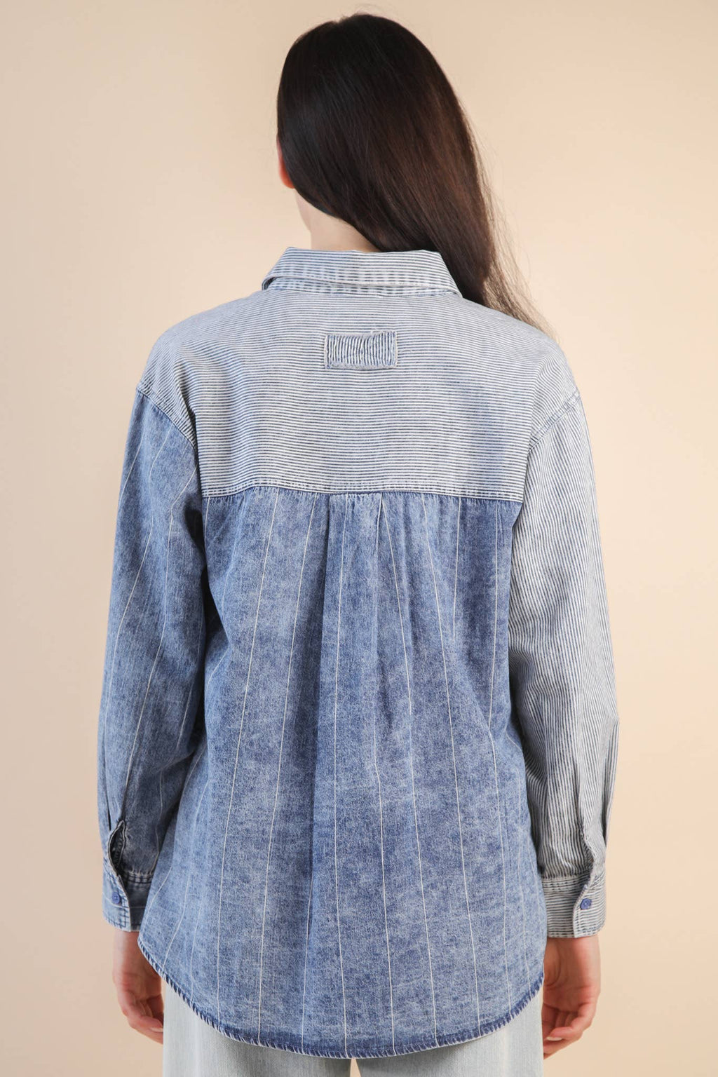 Vintage denim patchwork button up ￼