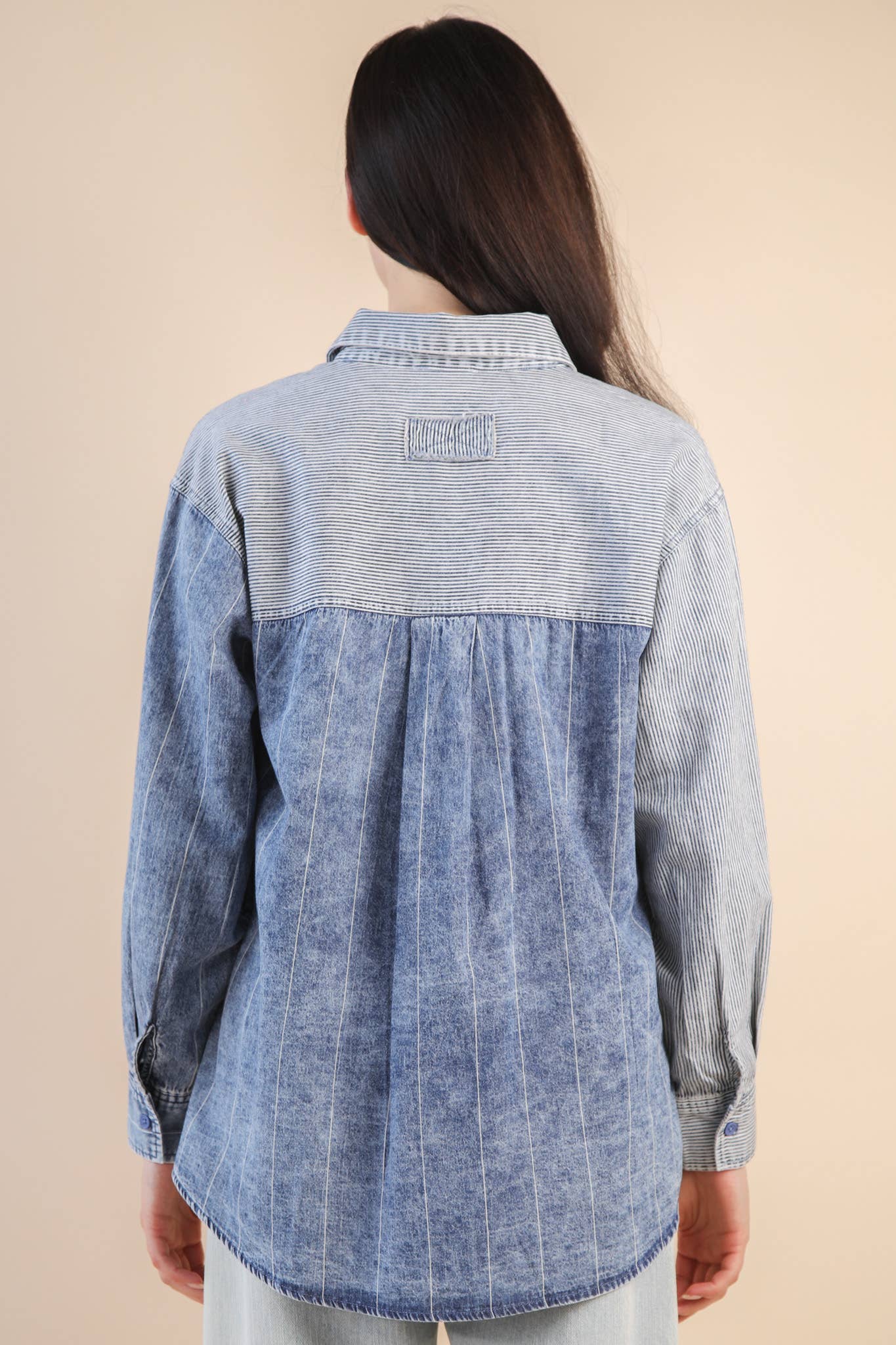 Vintage denim patchwork button up ￼