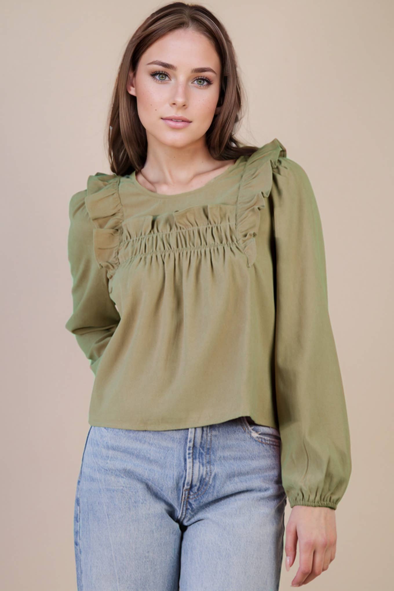 Casual Ruffle Shoulder Woven Blouse Top