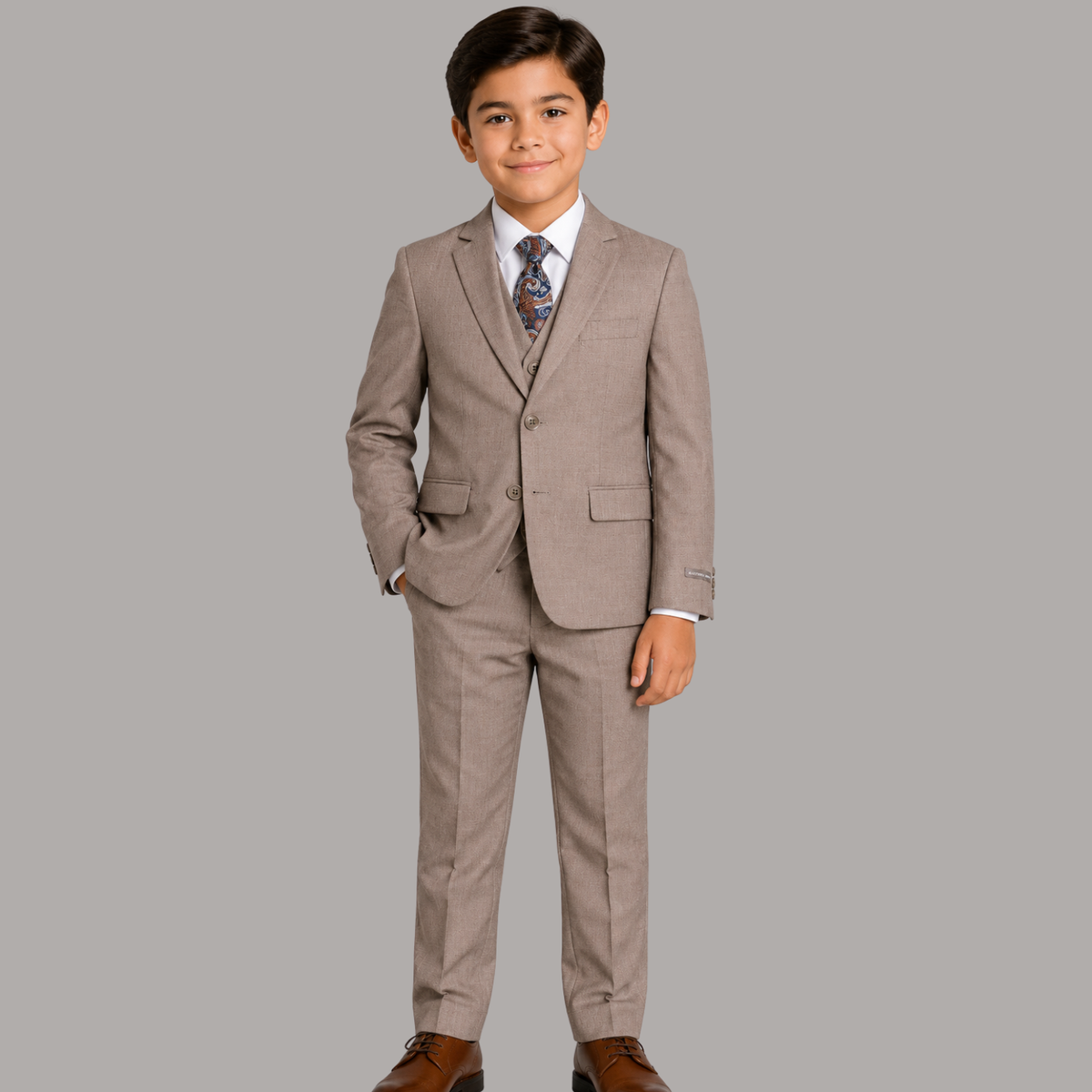 Boys Taupe 5-Piece Formal Suit Set PRE ORDER
