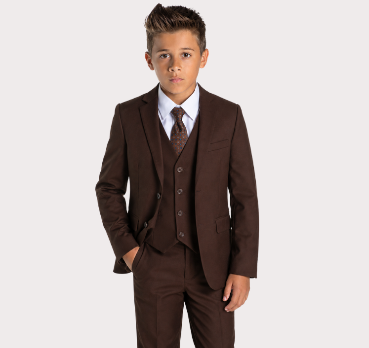 Boys 5-Piece Brown Formal Suit Set