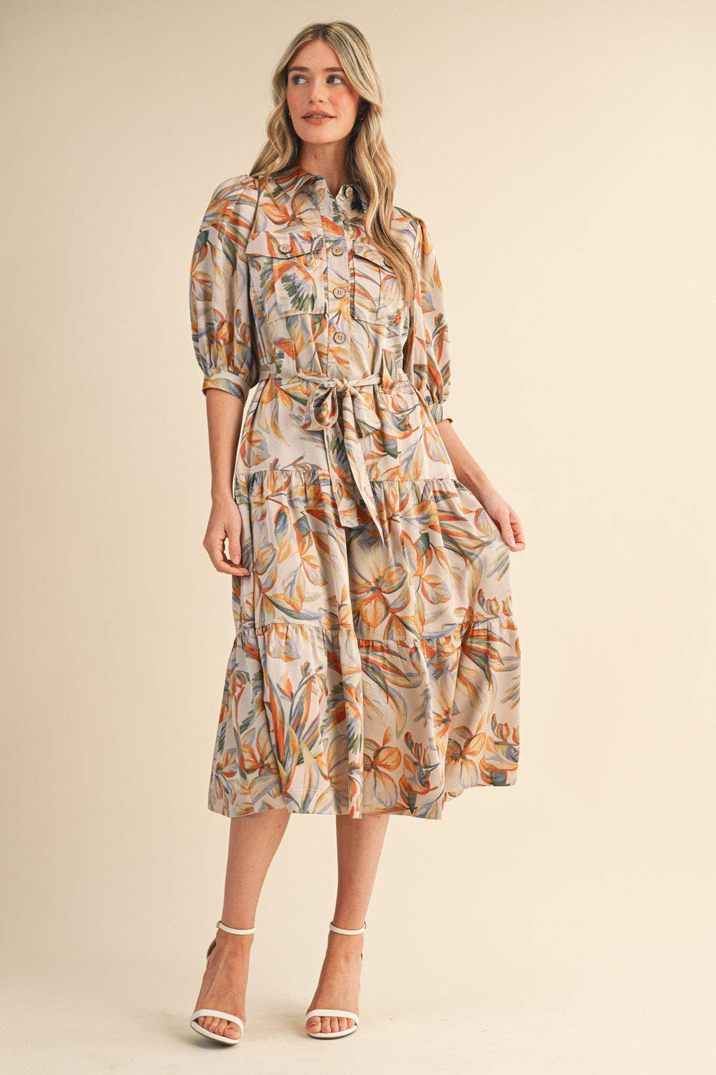 Golden Palm Shirtdress Midi