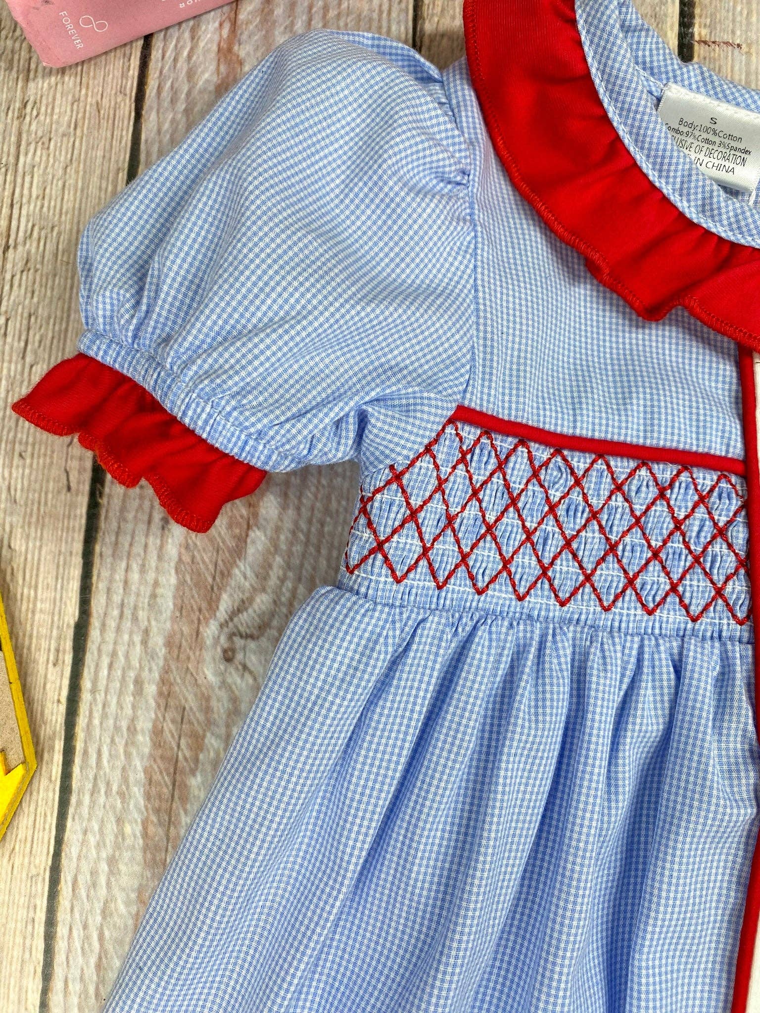 School Supplies Embroidery Red Collared Dress