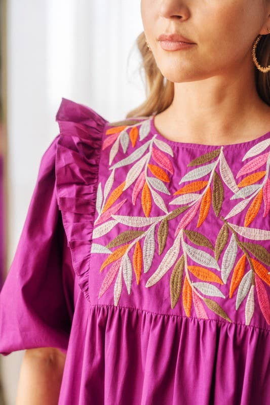 Solid Poplin Ruffled Midi Dress