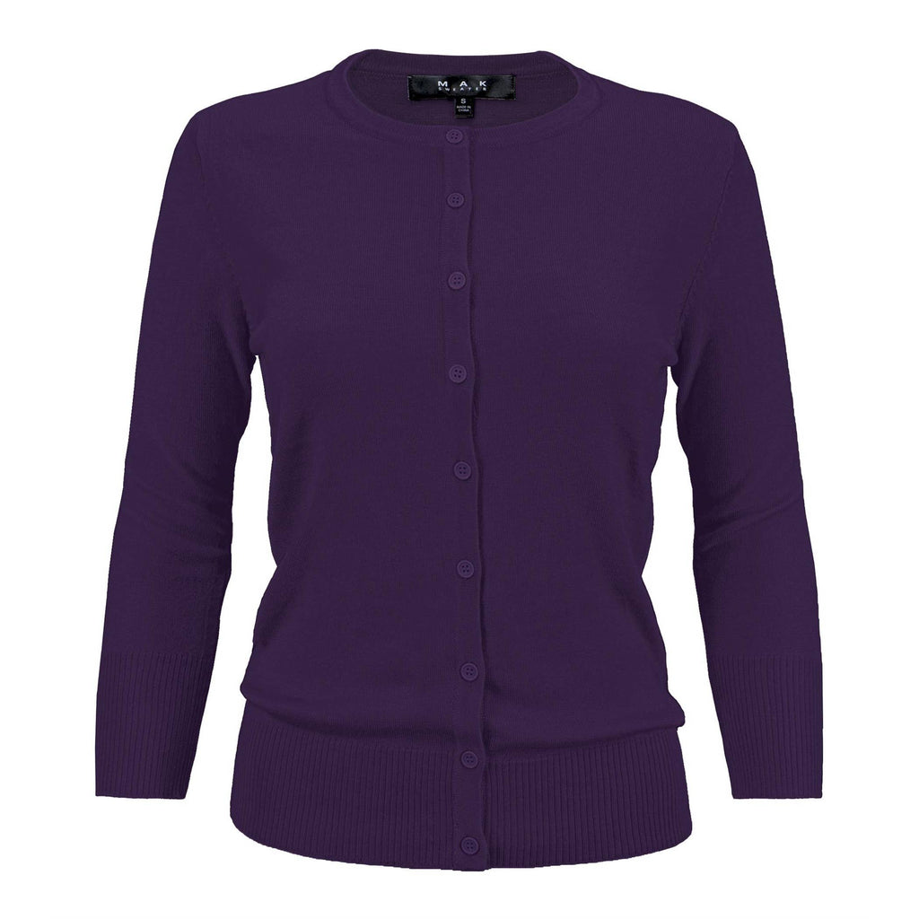 Women's 3/4 Sleeve Crewneck Knit Cardigan Sweater CO079M