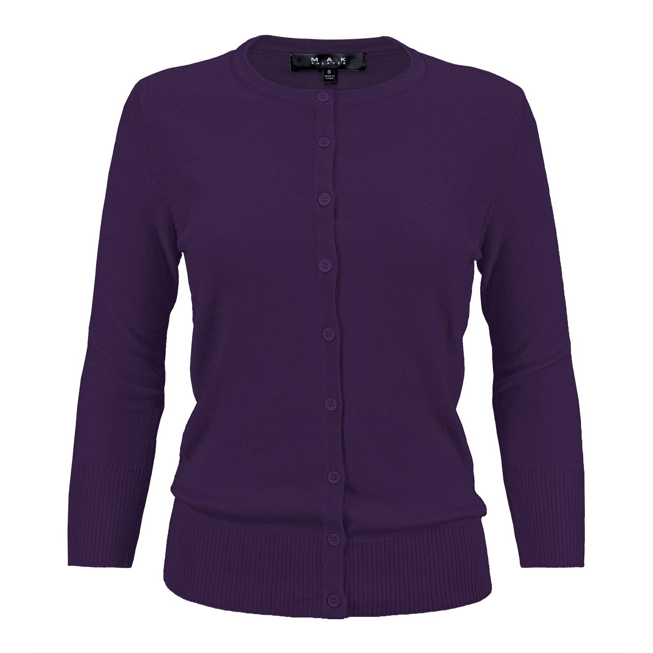 Women's 3/4 Sleeve Crewneck Knit Cardigan Sweater CO079M