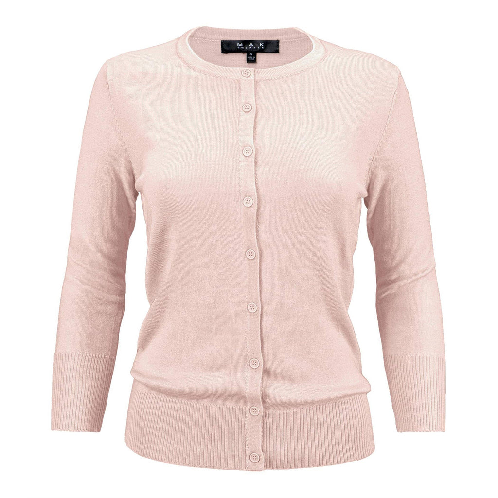 Women's 3/4 Sleeve Crewneck Knit Cardigan Sweater CO079M