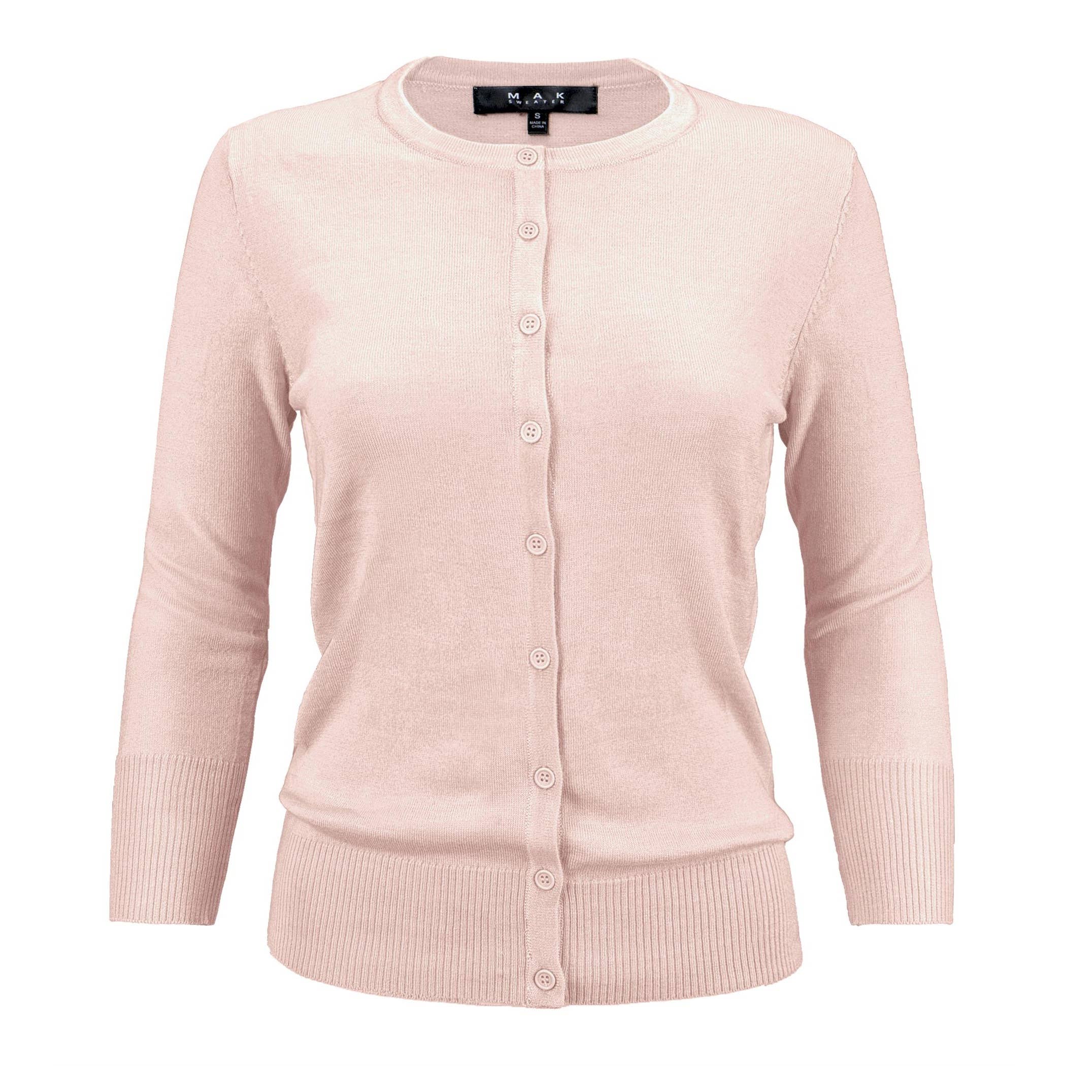 Women's 3/4 Sleeve Crewneck Knit Cardigan Sweater CO079M