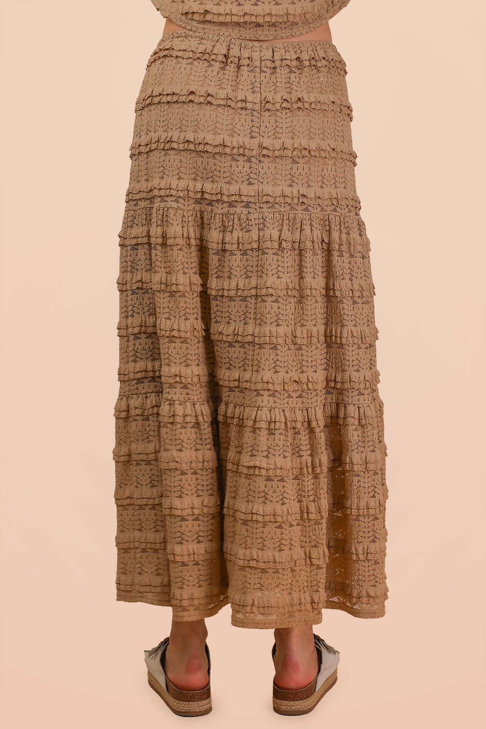 Lightweight Soft Tiered Layered Lace Midi Skirt