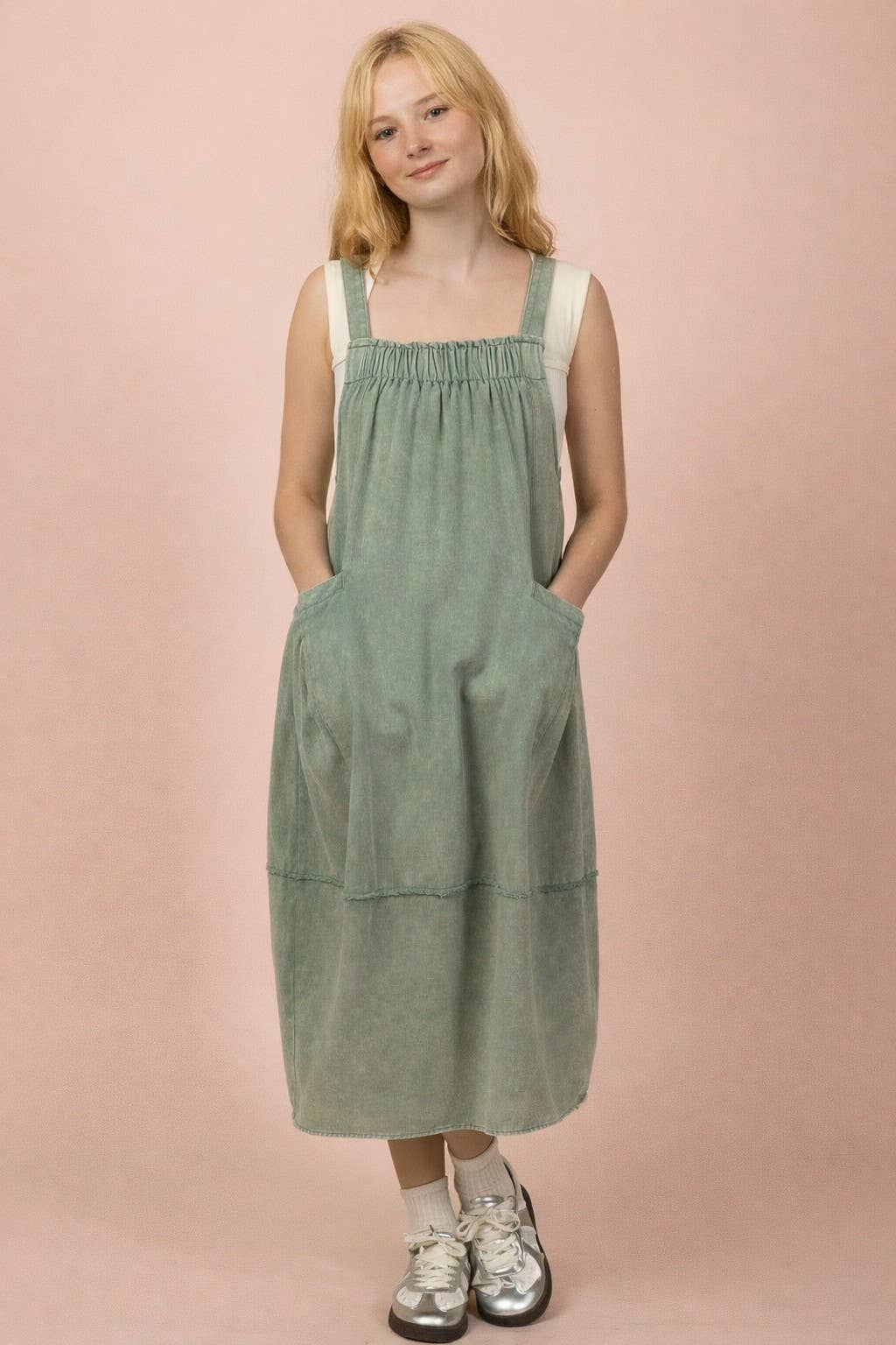 Acid washed Washed Denim Overall Casual Midi Dress