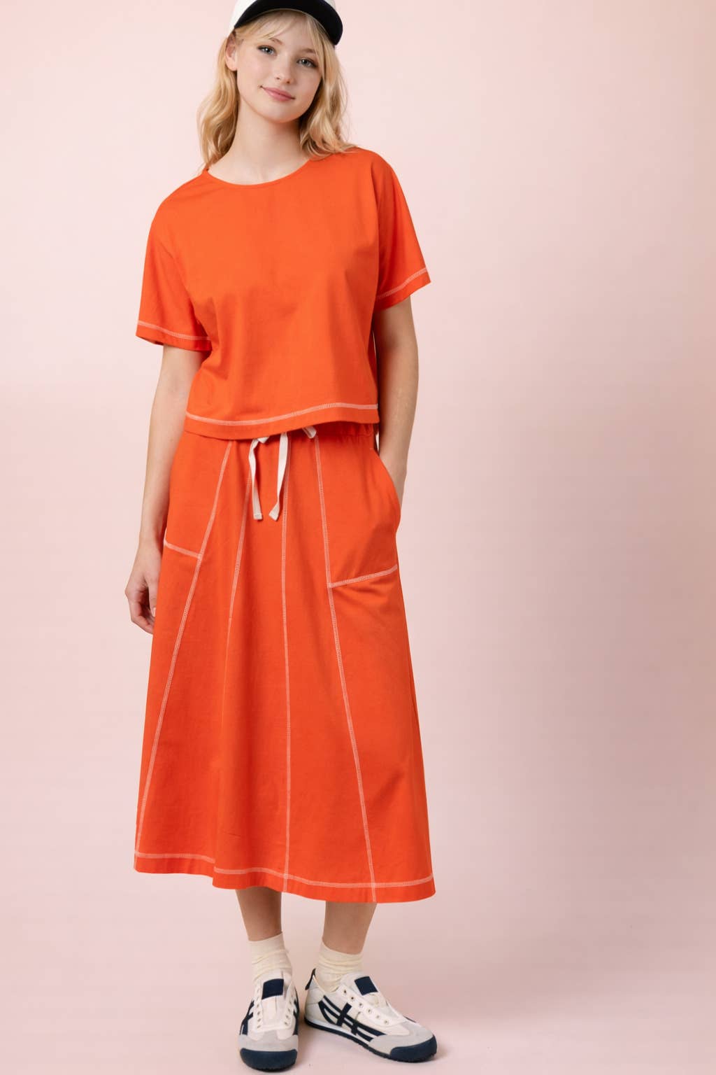 Haley’s stitch detail casual midi skirt