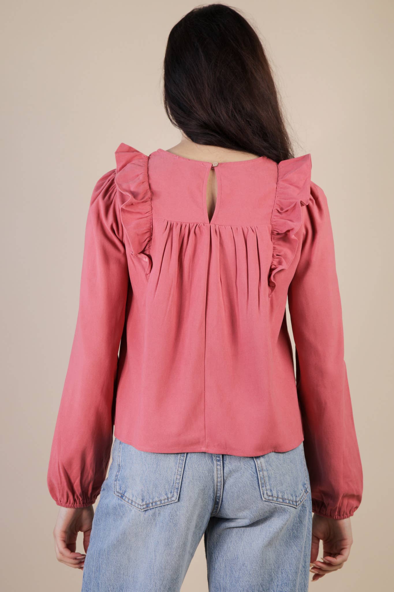 Casual Ruffle Shoulder Woven Blouse Top