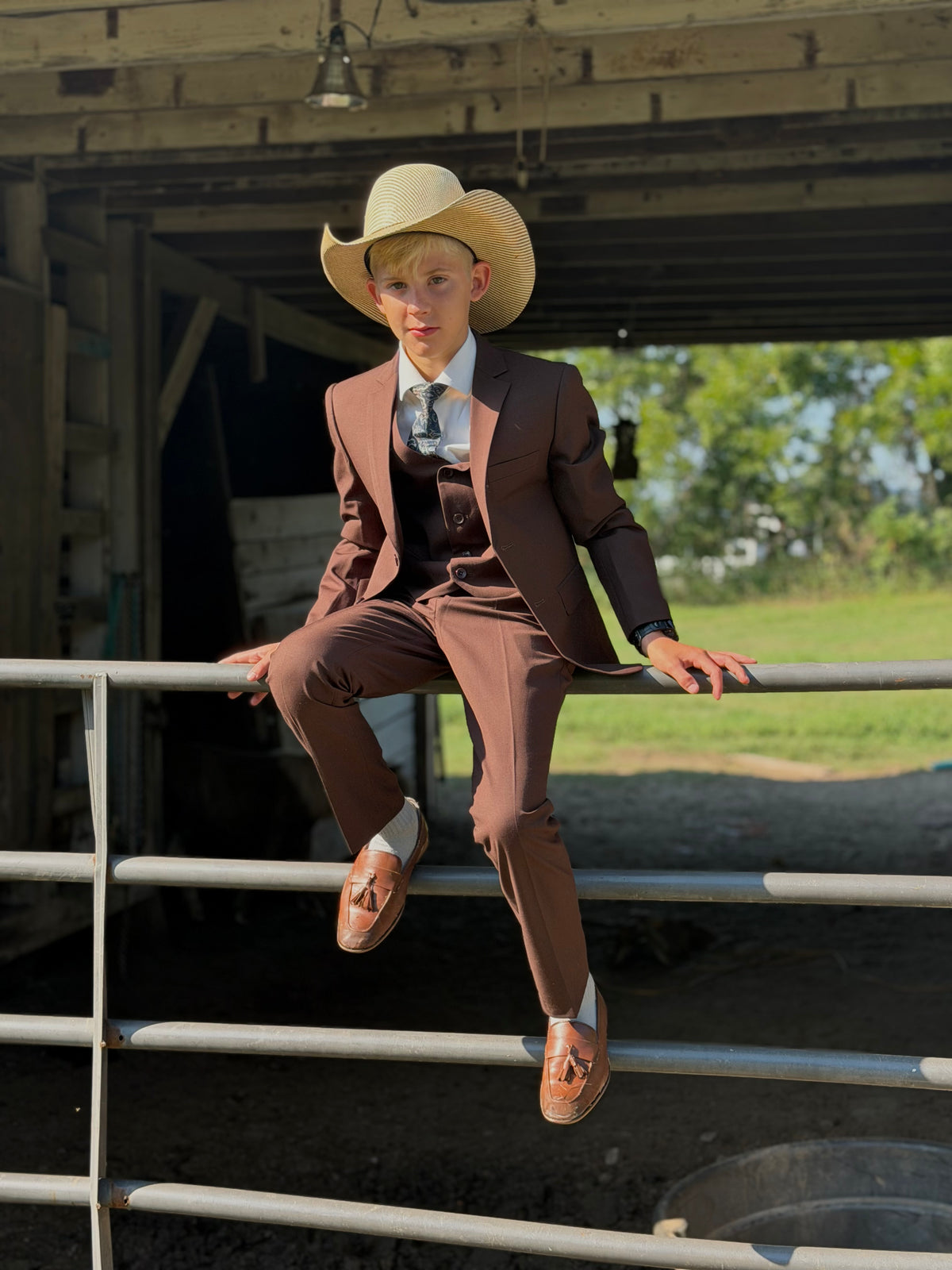 Boys 5-Piece Brown Formal Suit Set