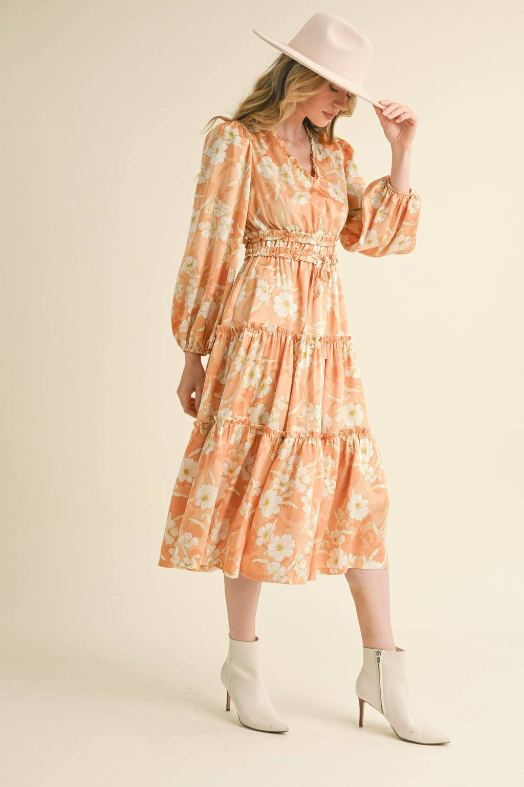 Peach Blossom Midi Dress