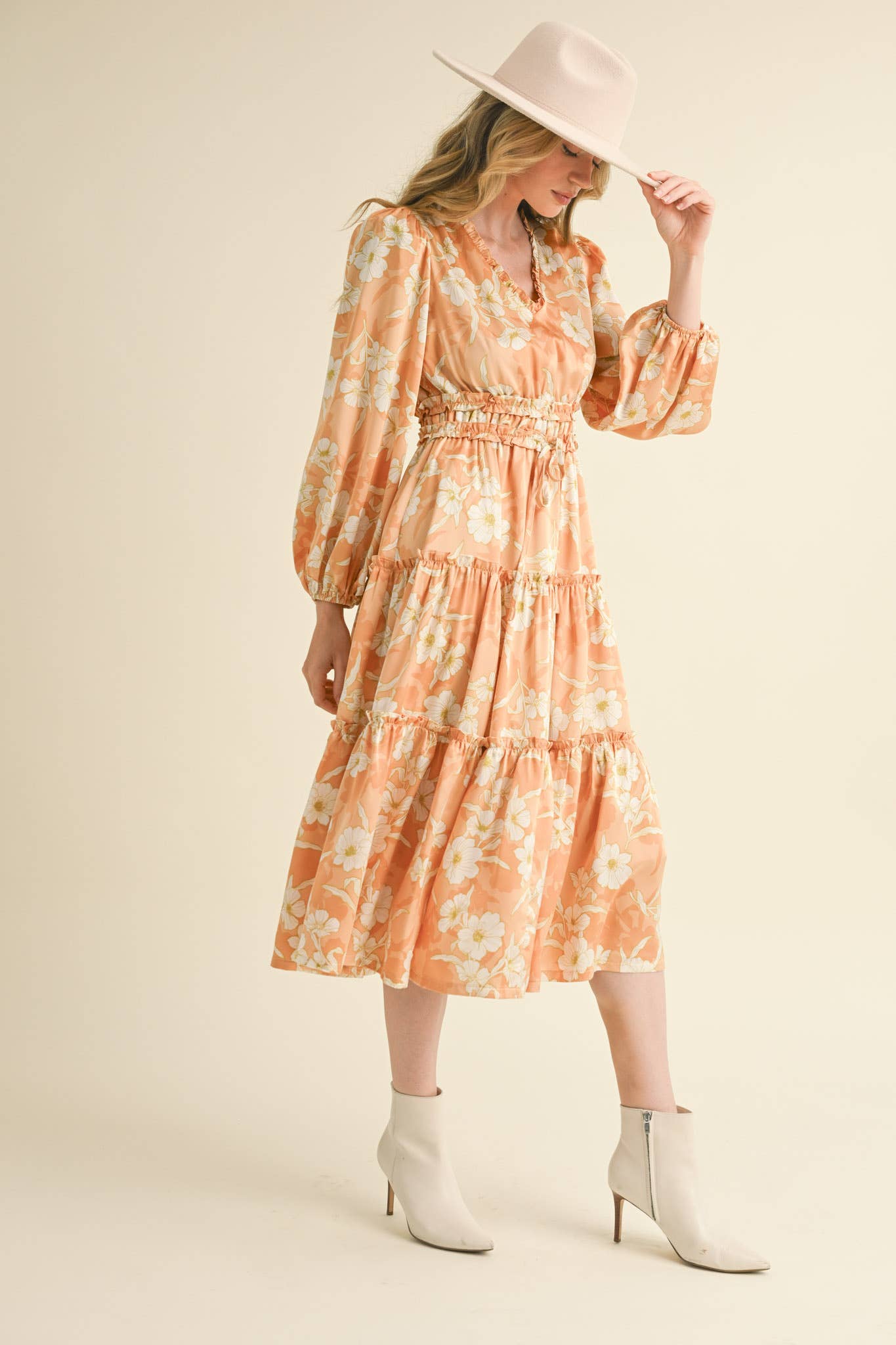Peach Blossom Midi Dress