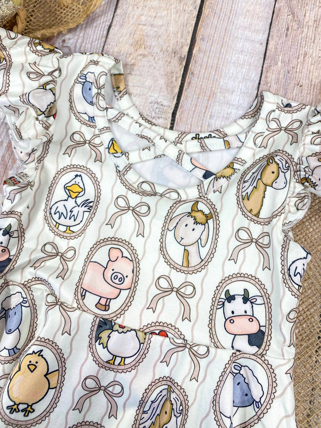 Farm Friends Cameo Twirl Dress | Girls Farm Animal Flutter Sleeve Dress