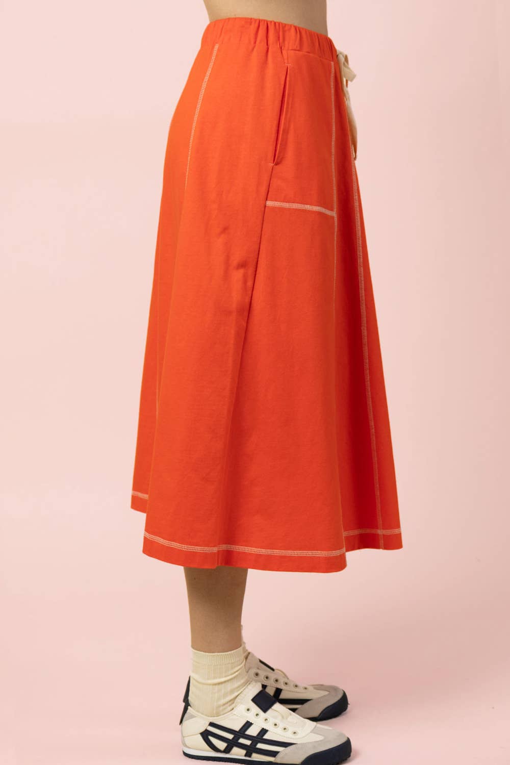 Haley’s stitch detail casual midi skirt