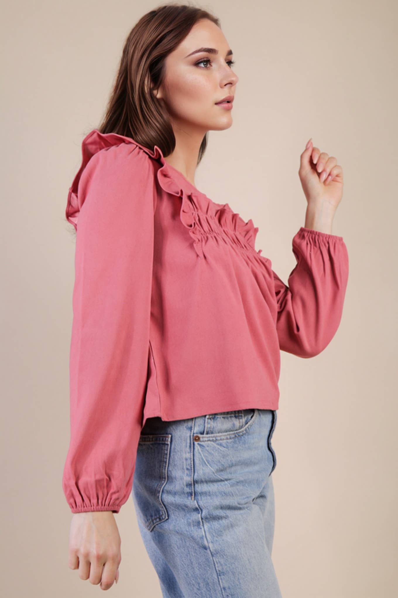 Casual Ruffle Shoulder Woven Blouse Top
