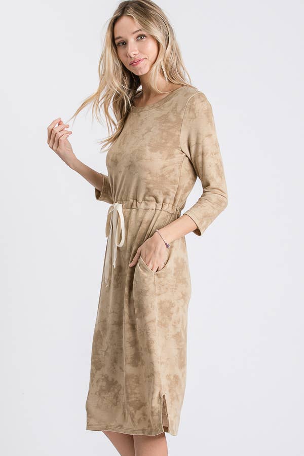 Tie-dye functional drawstring midi