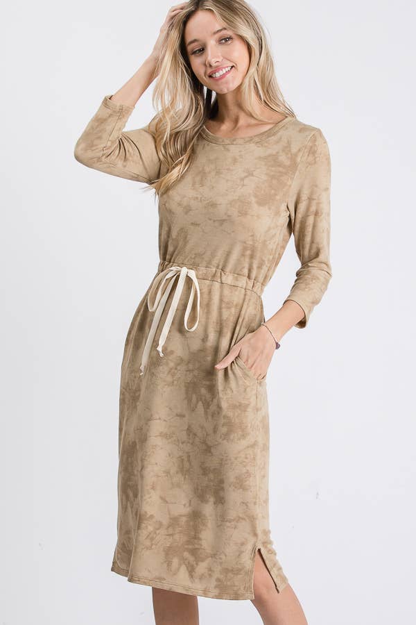 Tie-dye functional drawstring midi