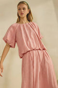Short-sleeve Gingham Top Matching Skirt Set