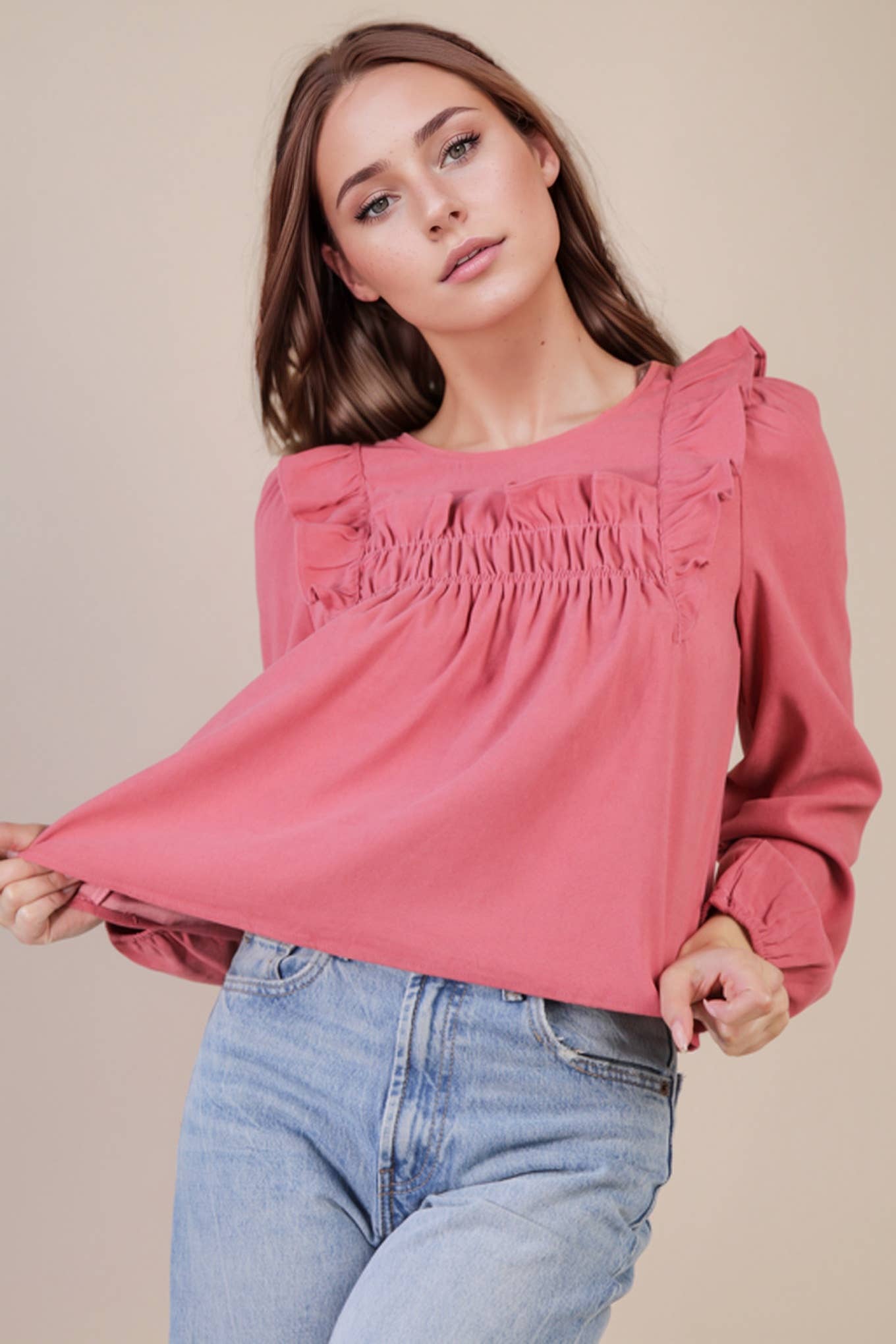 Casual Ruffle Shoulder Woven Blouse Top