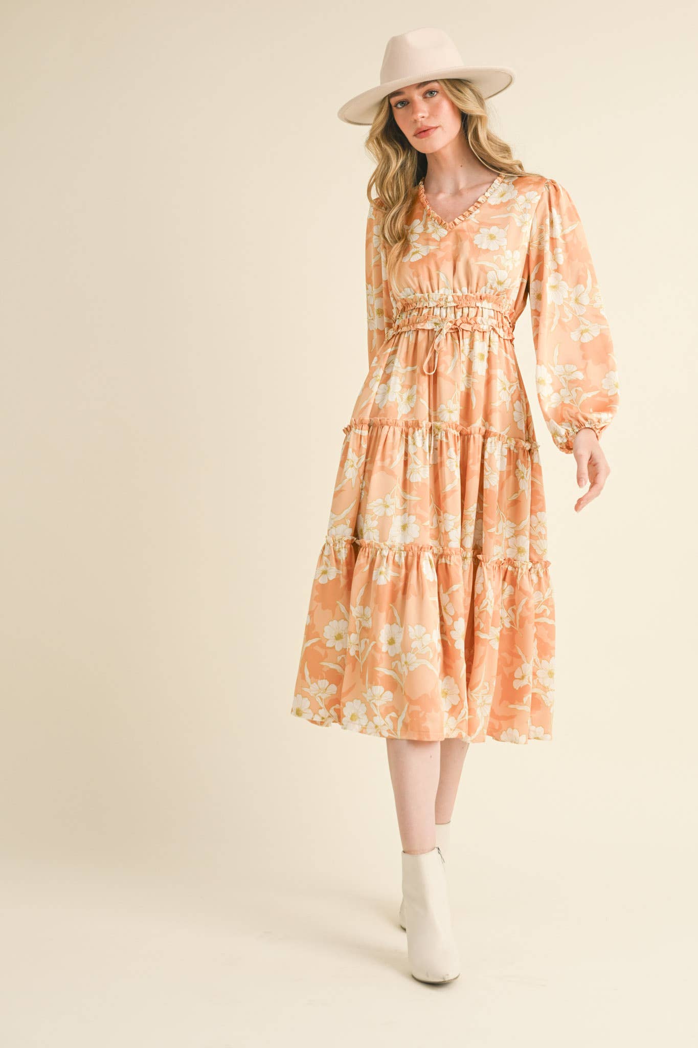 Peach Blossom Midi Dress